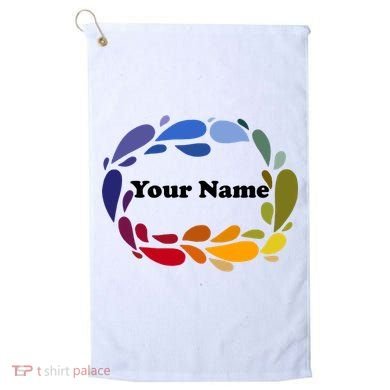 Colorful Rainbow Wreath Custom Name Plate Golf Towel