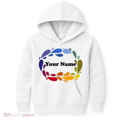 Colorful Rainbow Wreath Custom Name Plate Kids Hoodie