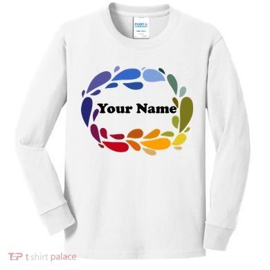 Colorful Rainbow Wreath Custom Name Plate Kids Long Sleeve Shirt