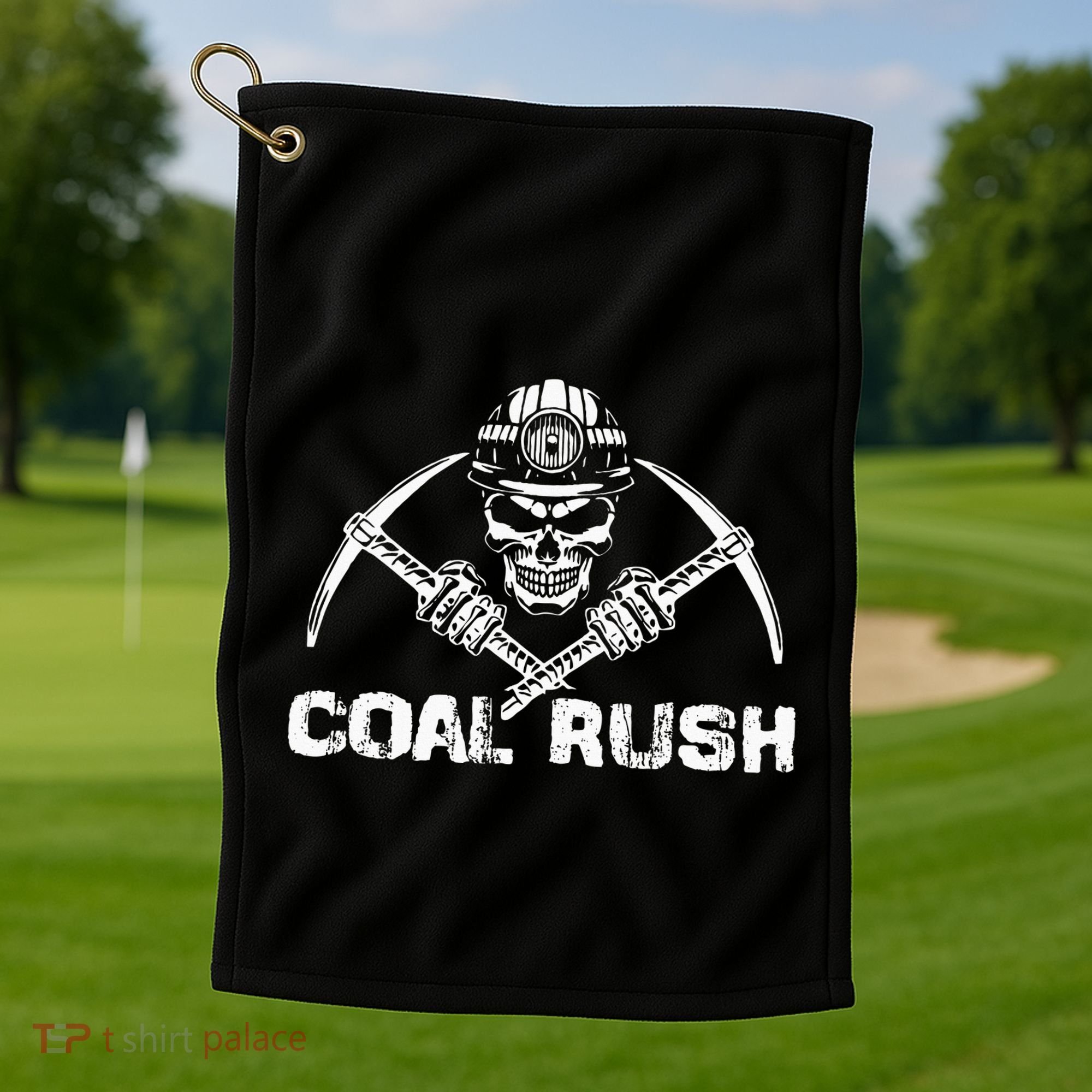 Coal Rush Wv With Skeleton Skull Miner Hard Hat Golf Towel