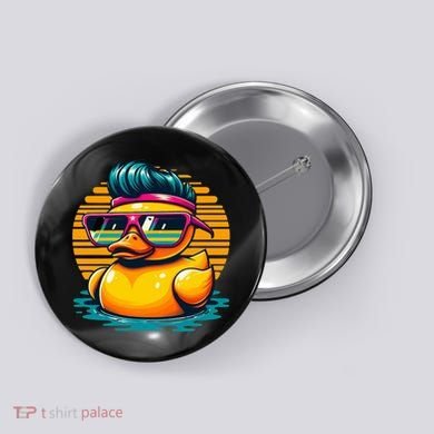 Cool Retro Yellow Duck In Sunglasses 70s 80s 90s Funny Duck Button