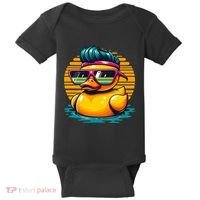 Cool Retro Yellow Duck In Sunglasses 70s 80s 90s Funny Duck Baby Bodysuit thumb 0