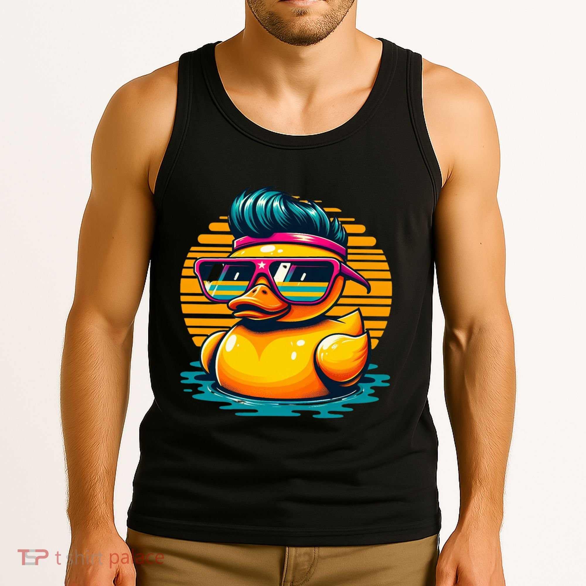 Cool Retro Yellow Duck In Sunglasses 70s 80s 90s Funny Duck Tank Top