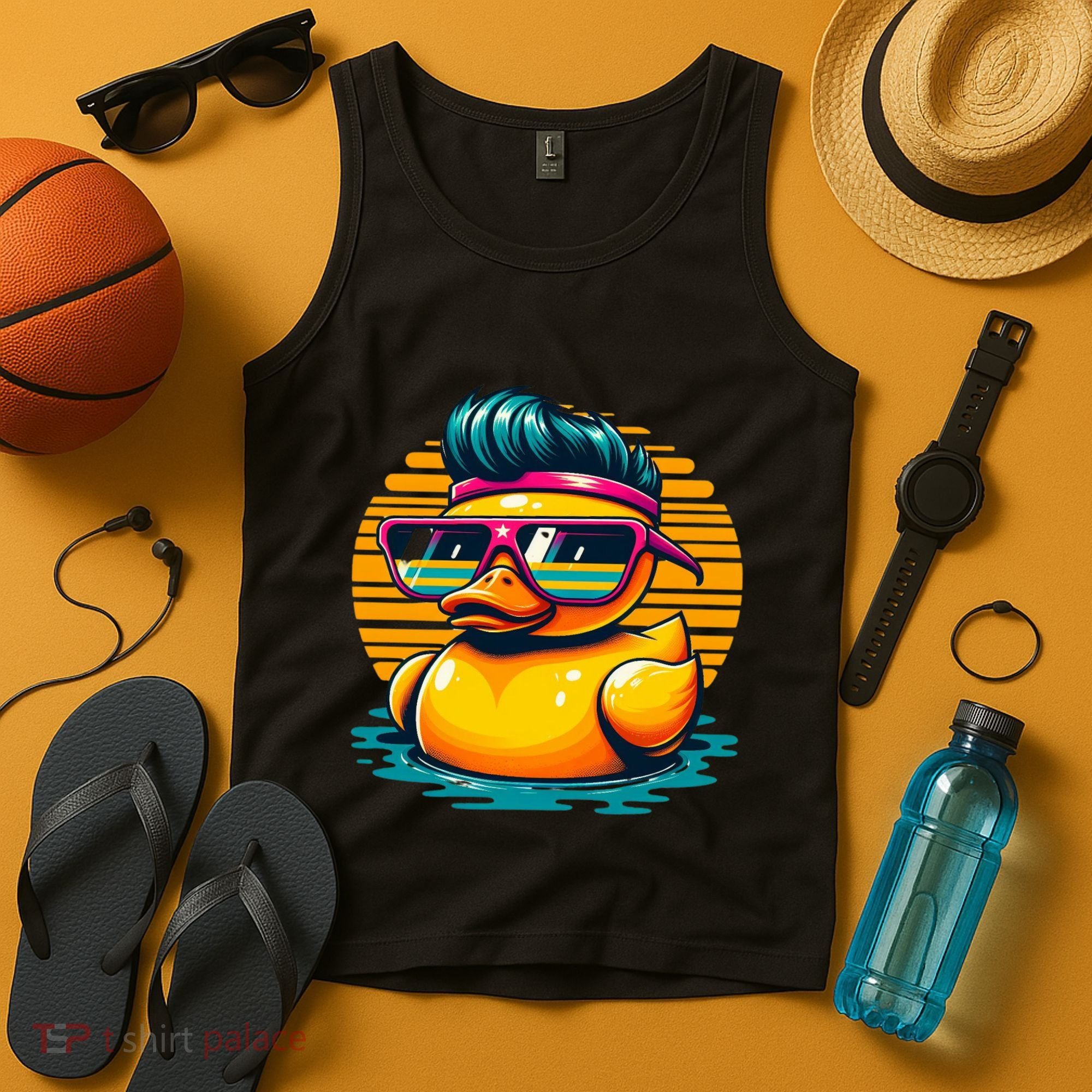 Cool Retro Yellow Duck In Sunglasses 70s 80s 90s Funny Duck Tank Top