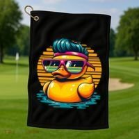 Cool Retro Yellow Duck In Sunglasses 70s 80s 90s Funny Duck Golf Towel thumb 1
