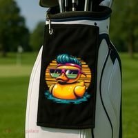 Cool Retro Yellow Duck In Sunglasses 70s 80s 90s Funny Duck Golf Towel thumb 2