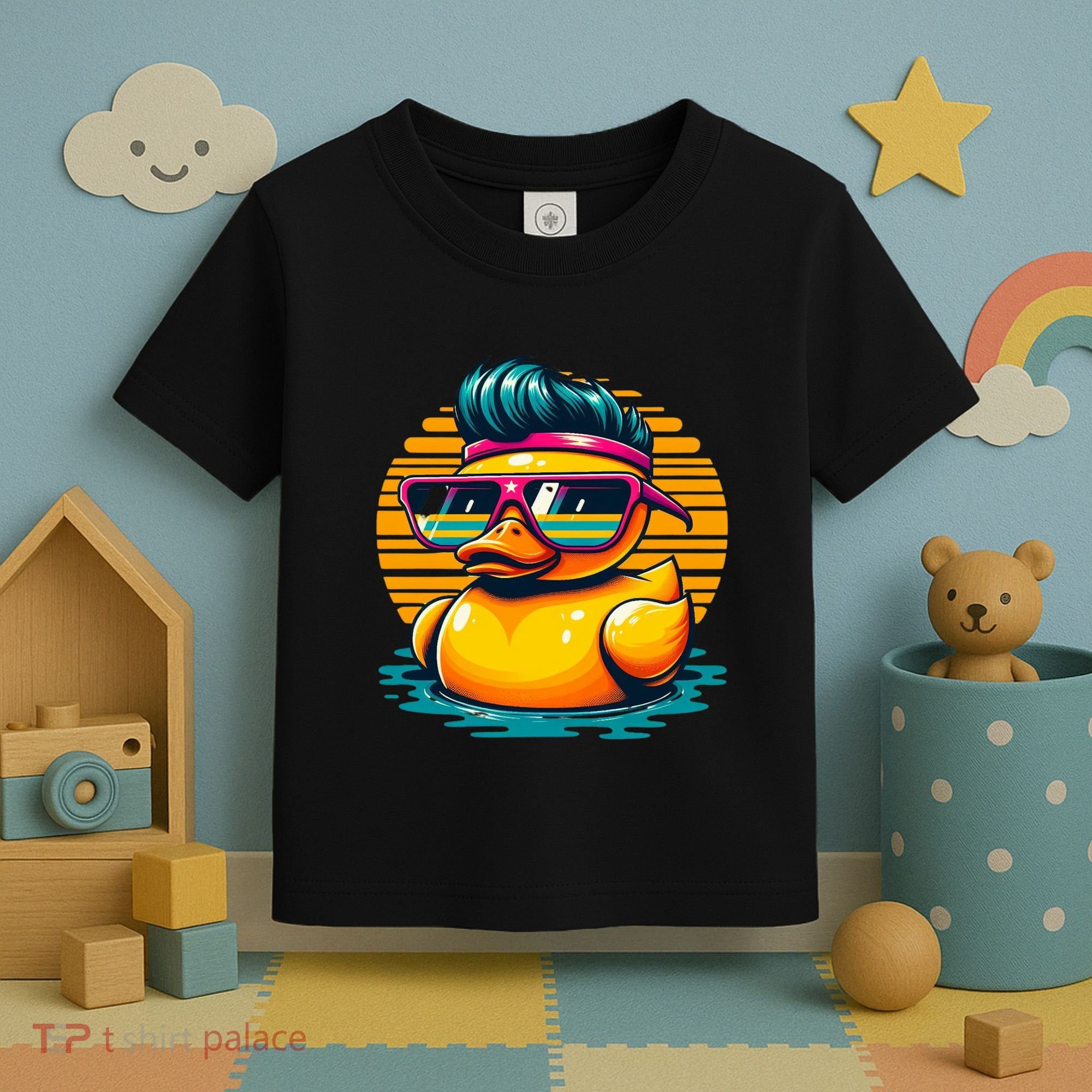 Cool Retro Yellow Duck In Sunglasses 70s 80s 90s Funny Duck Toddler T-Shirt