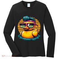 Cool Retro Yellow Duck In Sunglasses 70s 80s 90s Funny Duck Women's Long Sleeve Shirt thumb 0