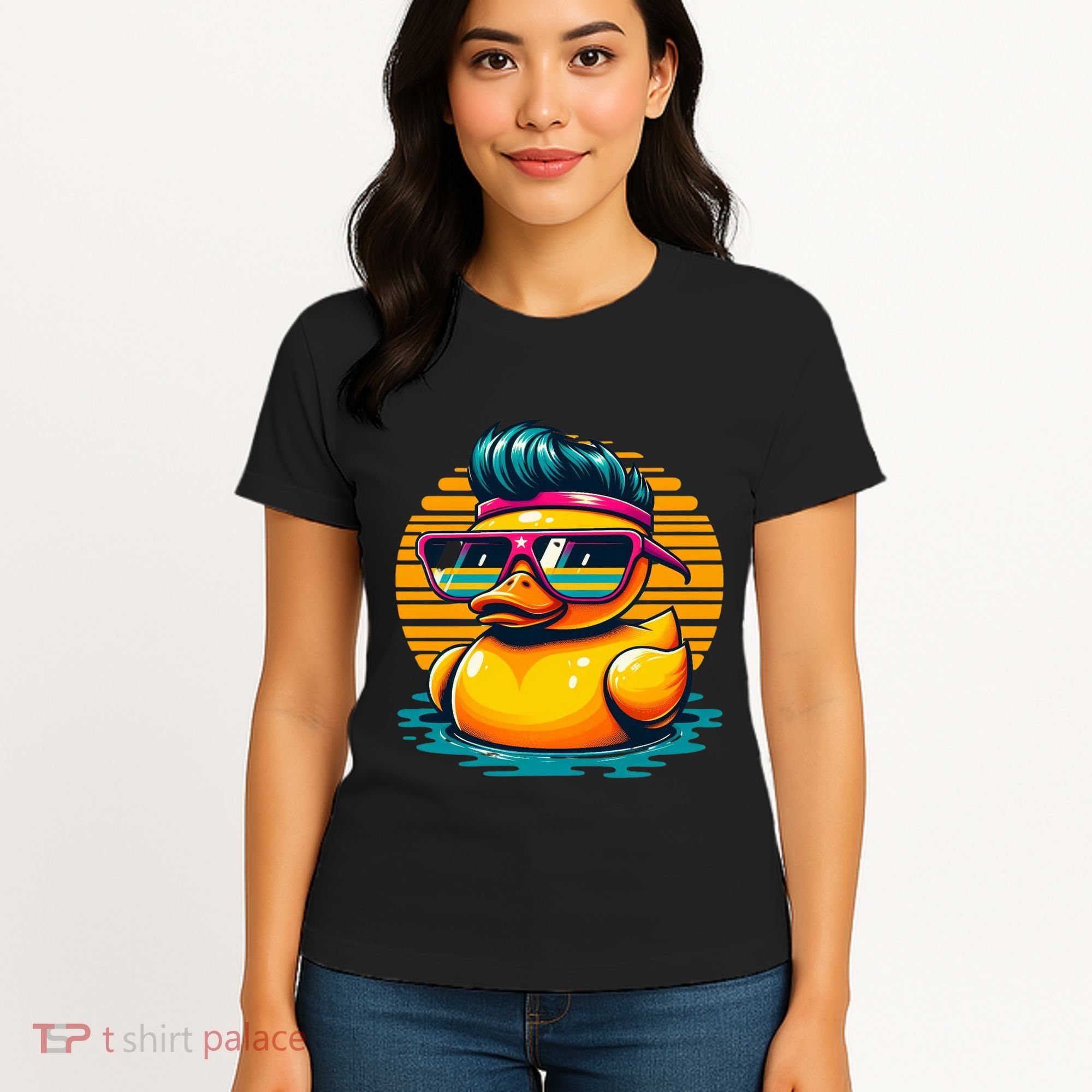 Cool Retro Yellow Duck In Sunglasses 70s 80s 90s Funny Duck Women's T-Shirt