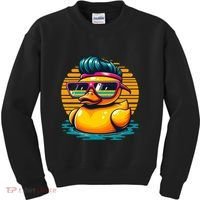 Cool Retro Yellow Duck In Sunglasses 70s 80s 90s Funny Duck Kids Sweatshirt thumb 0