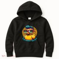 Cool Retro Yellow Duck In Sunglasses 70s 80s 90s Funny Duck Kids Hoodie thumb 0