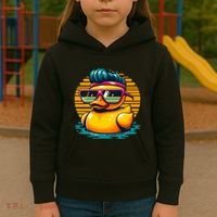 Cool Retro Yellow Duck In Sunglasses 70s 80s 90s Funny Duck Kids Hoodie thumb 3