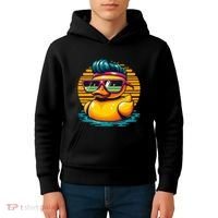 Cool Retro Yellow Duck In Sunglasses 70s 80s 90s Funny Duck Kids Hoodie thumb 4