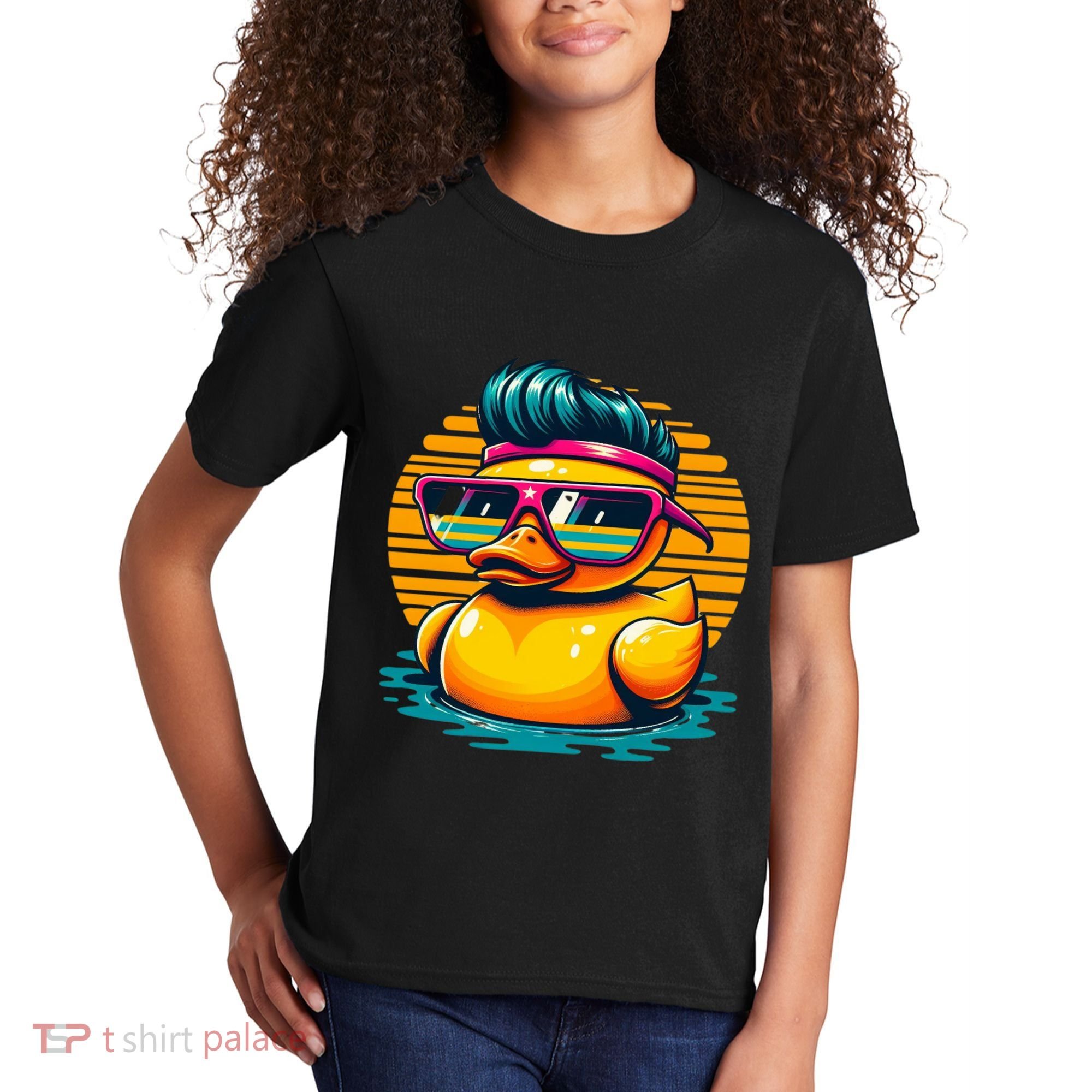 Cool Retro Yellow Duck In Sunglasses 70s 80s 90s Funny Duck Kids T-Shirt