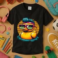 Cool Retro Yellow Duck In Sunglasses 70s 80s 90s Funny Duck Kids T-Shirt thumb 3