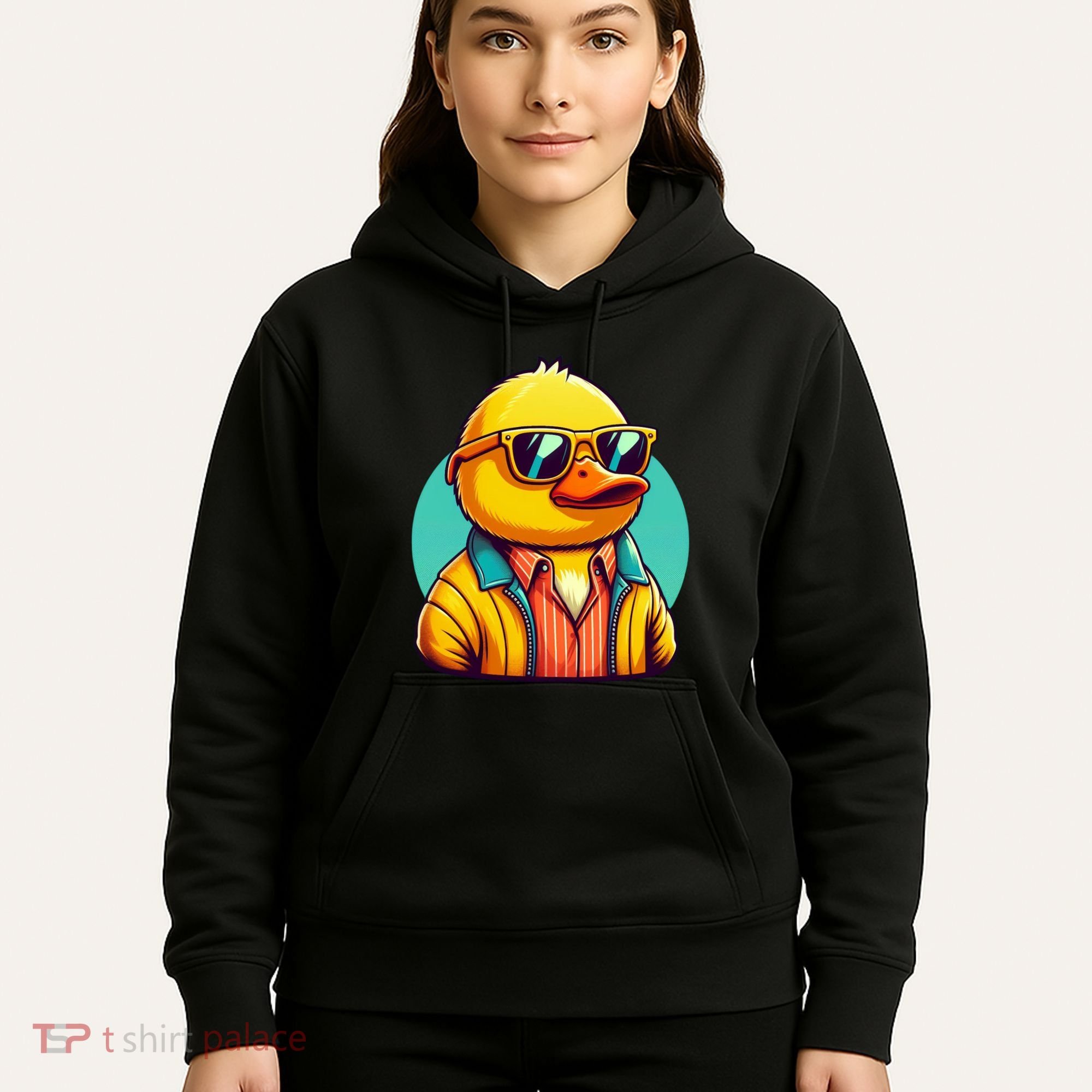 Cool Retro Yellow Duck In Sunglasses 70s 80s 90s Funny Duck Hoodie