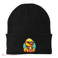 Cool Retro Yellow Duck In Sunglasses 70s 80s 90s Funny Duck Beanie thumb 0