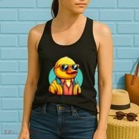 Cool Retro Yellow Duck In Sunglasses 70s 80s 90s Funny Duck Women's Tank Top thumb 2