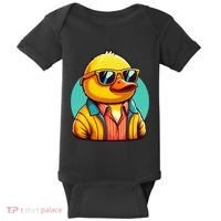 Cool Retro Yellow Duck In Sunglasses 70s 80s 90s Funny Duck Baby Bodysuit thumb 0