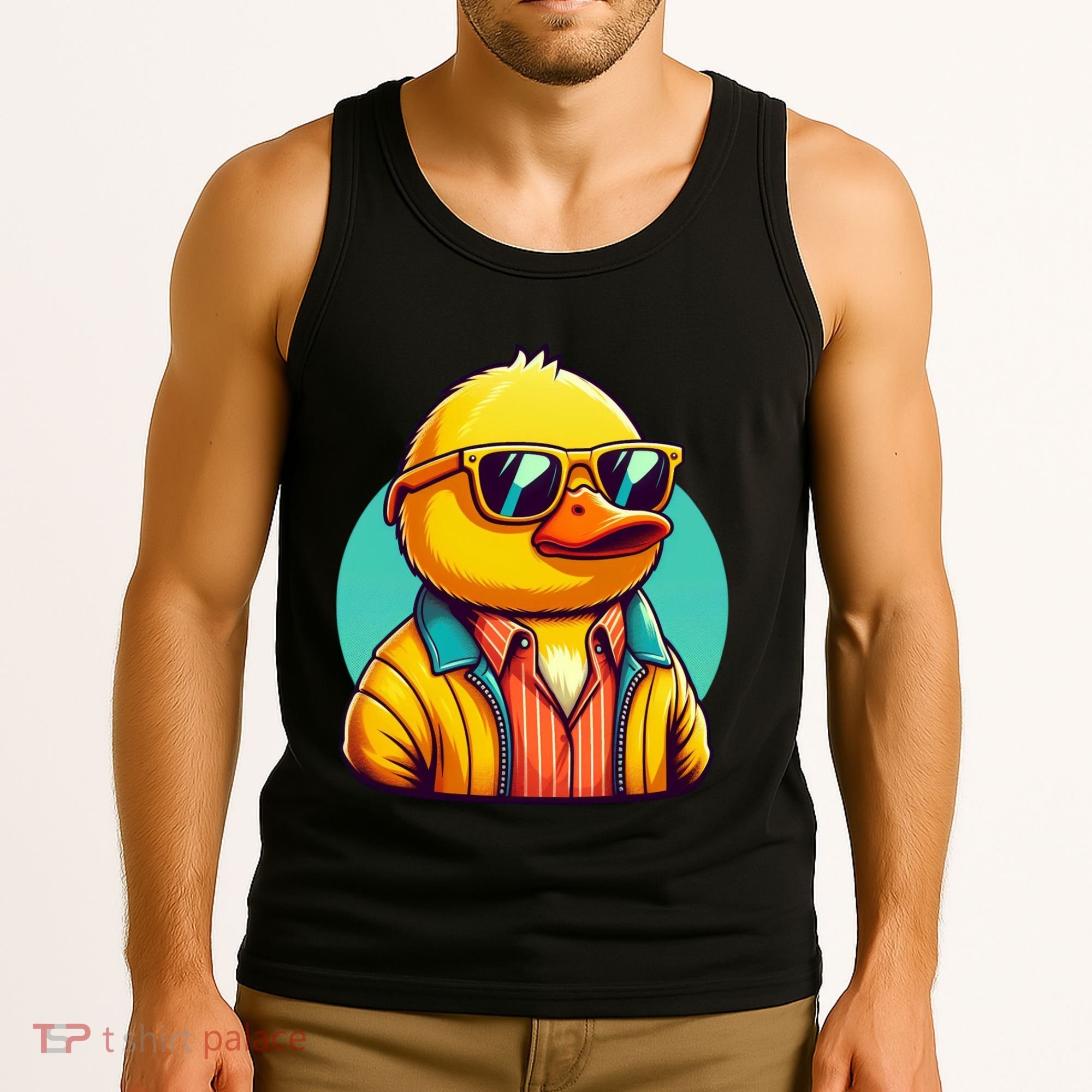Cool Retro Yellow Duck In Sunglasses 70s 80s 90s Funny Duck Tank Top