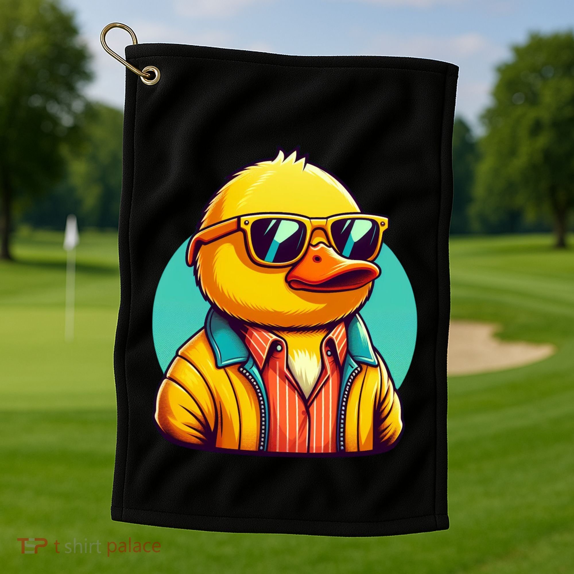 Cool Retro Yellow Duck In Sunglasses 70s 80s 90s Funny Duck Golf Towel