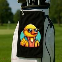 Cool Retro Yellow Duck In Sunglasses 70s 80s 90s Funny Duck Golf Towel thumb 2