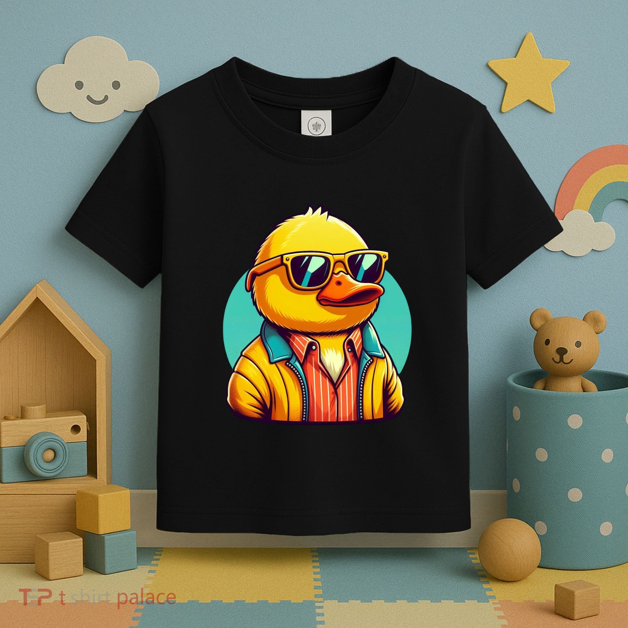 Cool Retro Yellow Duck In Sunglasses 70s 80s 90s Funny Duck Toddler T-Shirt
