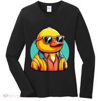 Cool Retro Yellow Duck In Sunglasses 70s 80s 90s Funny Duck Women's Long Sleeve Shirt thumb 0