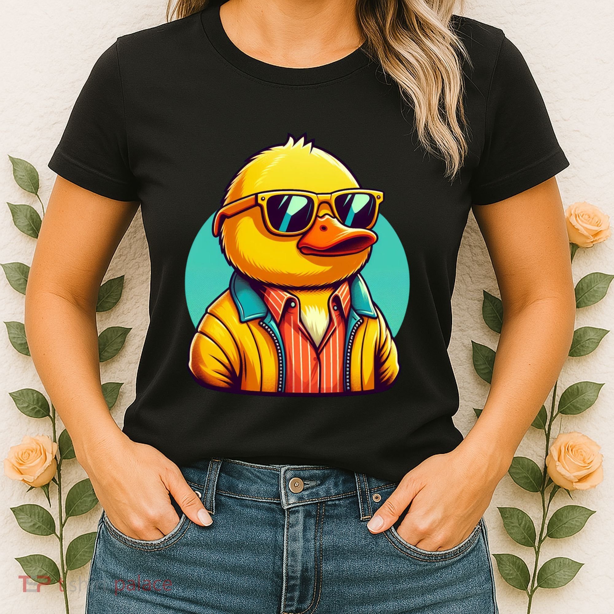 Cool Retro Yellow Duck In Sunglasses 70s 80s 90s Funny Duck Women's T-Shirt