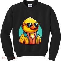 Cool Retro Yellow Duck In Sunglasses 70s 80s 90s Funny Duck Kids Sweatshirt thumb 0