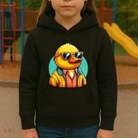 Cool Retro Yellow Duck In Sunglasses 70s 80s 90s Funny Duck Kids Hoodie thumb 3