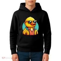 Cool Retro Yellow Duck In Sunglasses 70s 80s 90s Funny Duck Kids Hoodie thumb 4