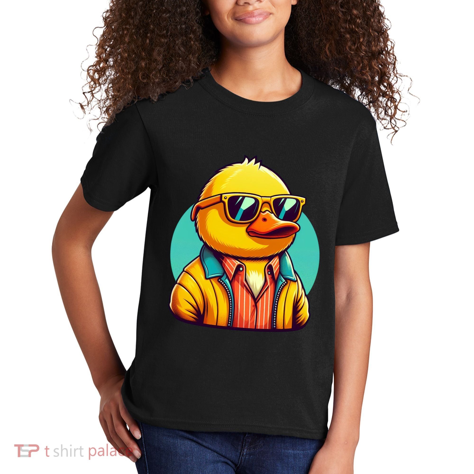 Cool Retro Yellow Duck In Sunglasses 70s 80s 90s Funny Duck Kids T-Shirt