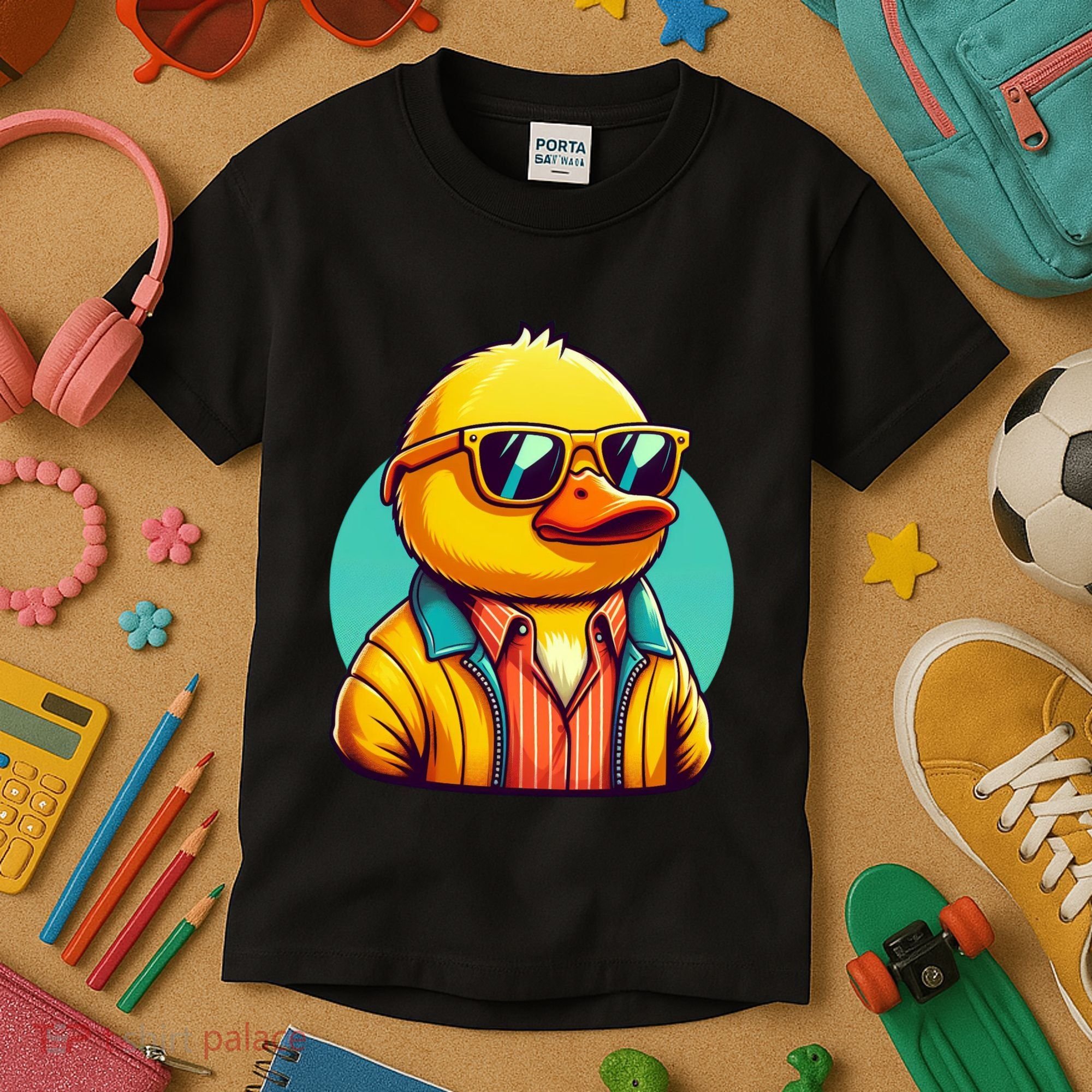 Cool Retro Yellow Duck In Sunglasses 70s 80s 90s Funny Duck Kids T-Shirt