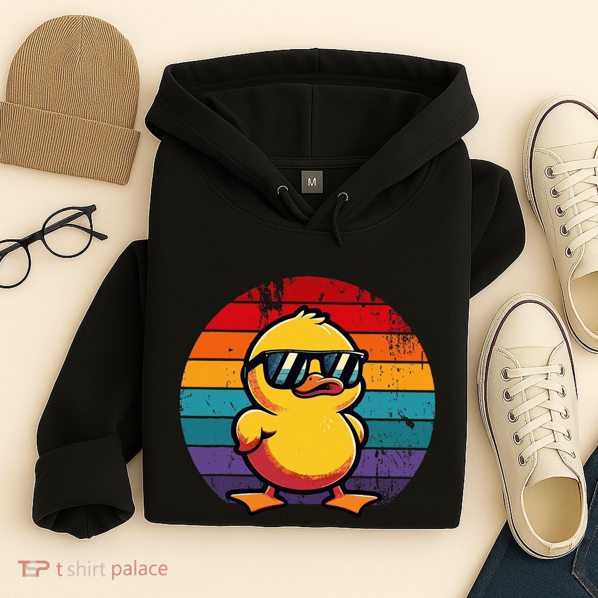 Cool Retro Yellow Duck In Sunglasses 70s 80s 90s Hoodie
