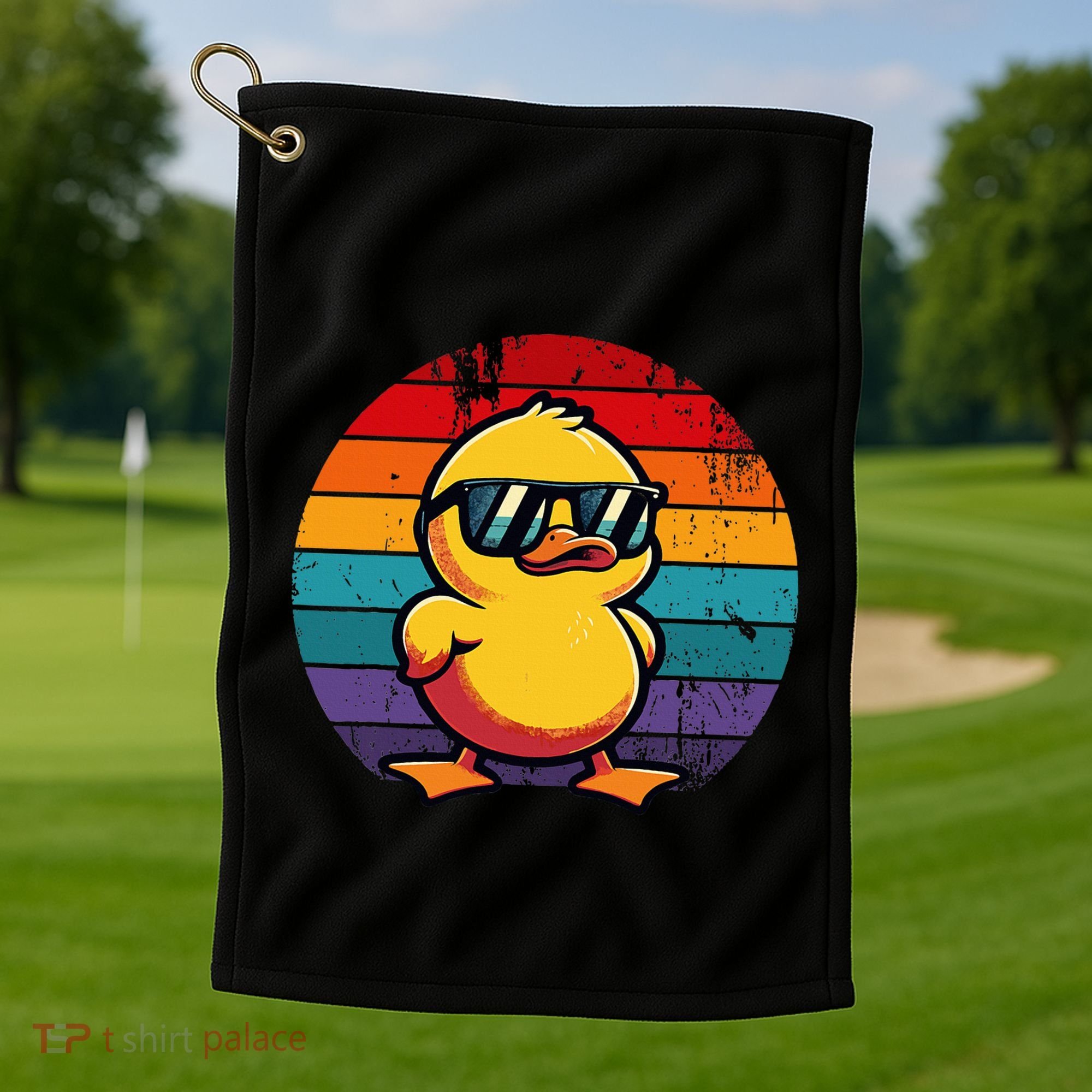 Cool Retro Yellow Duck In Sunglasses 70s 80s 90s Golf Towel