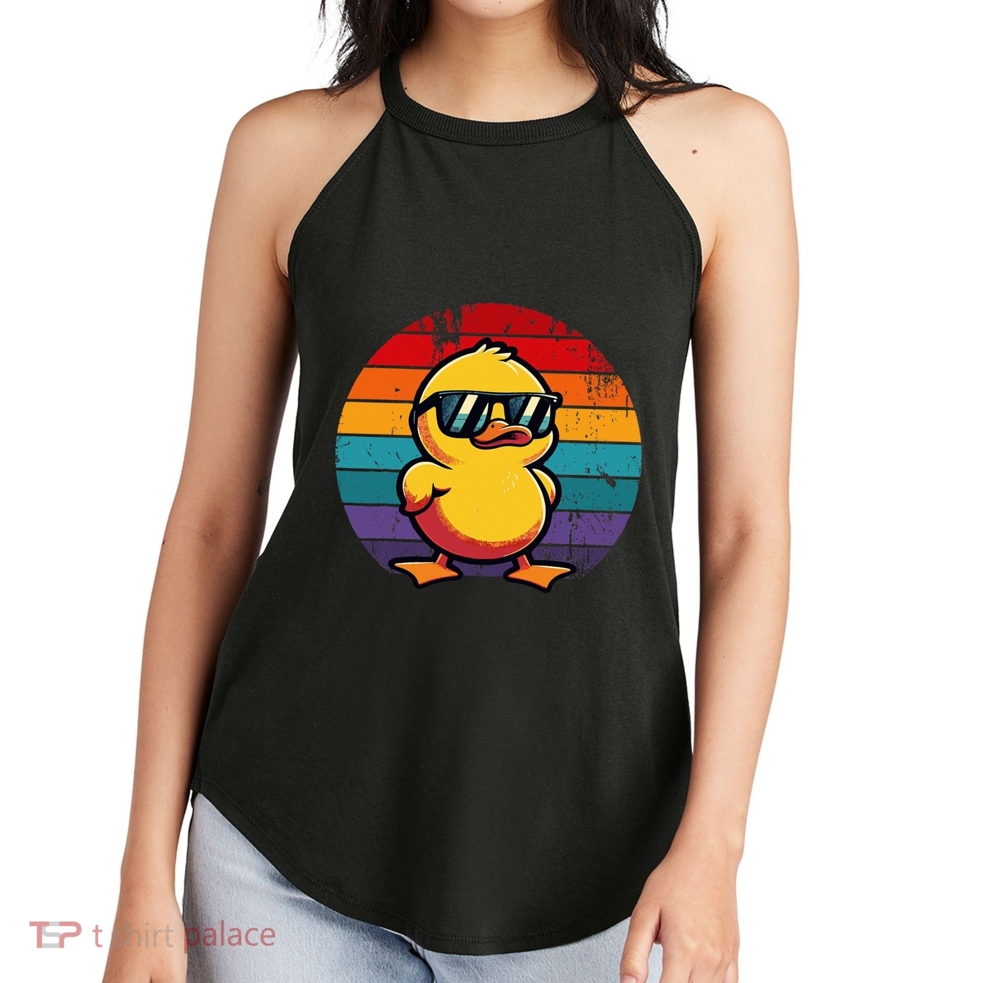 Cool Retro Yellow Duck In Sunglasses 70s 80s 90s Women's Perfect Tri Rocker Tank