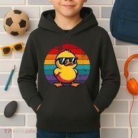 Cool Retro Yellow Duck In Sunglasses 70s 80s 90s Kids Hoodie thumb 2