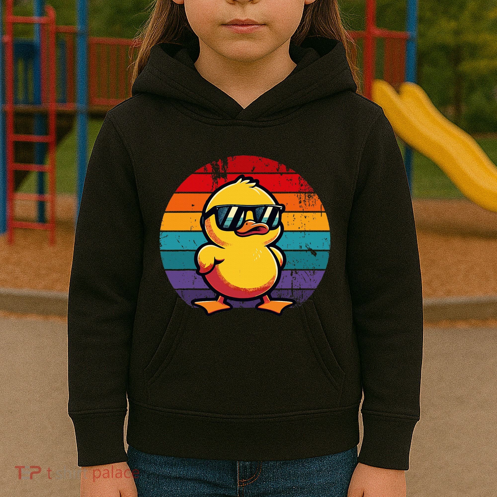 Cool Retro Yellow Duck In Sunglasses 70s 80s 90s Kids Hoodie
