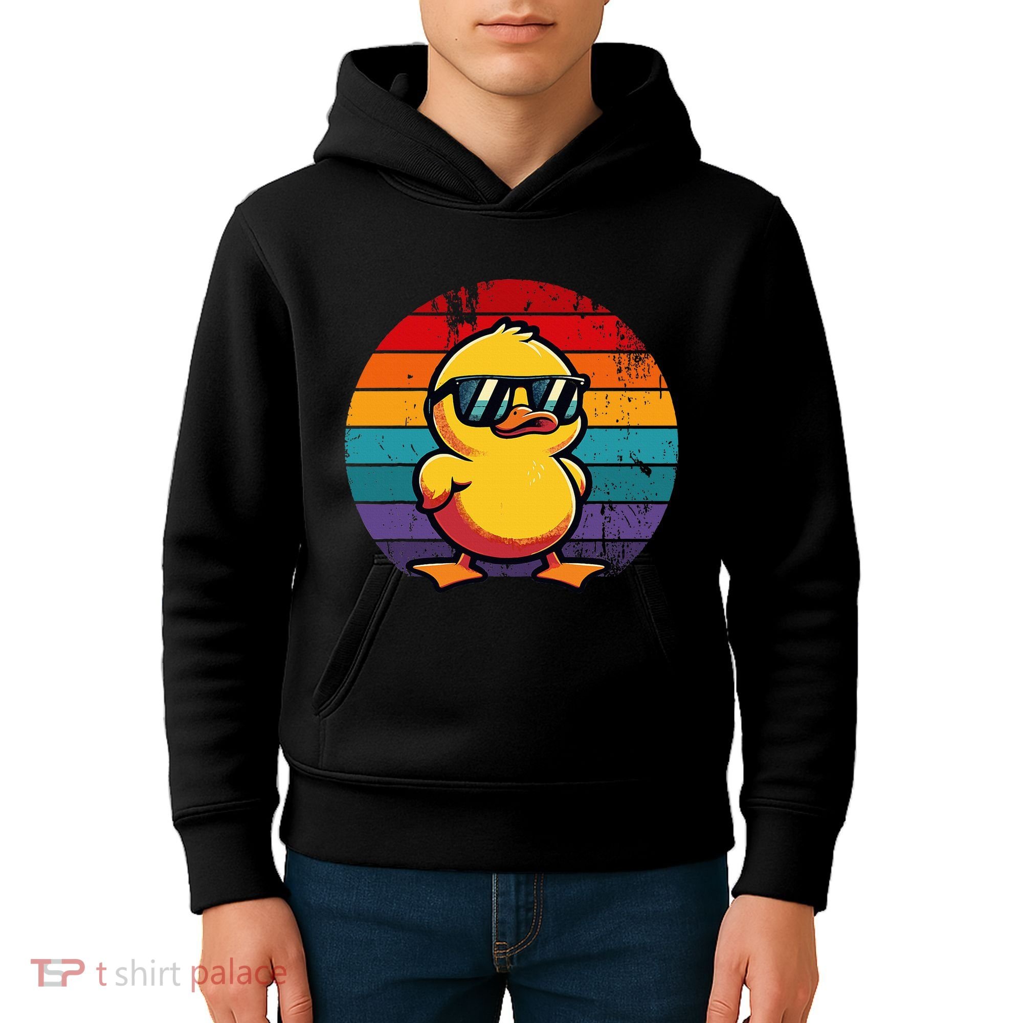 Cool Retro Yellow Duck In Sunglasses 70s 80s 90s Kids Hoodie