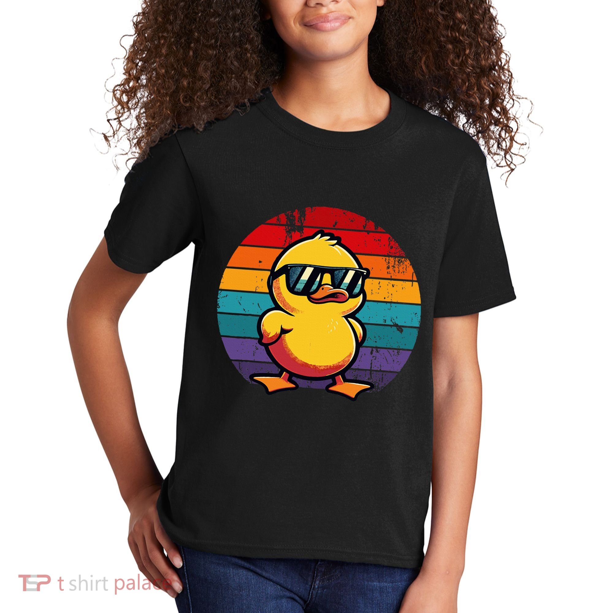 Cool Retro Yellow Duck In Sunglasses 70s 80s 90s Kids T-Shirt