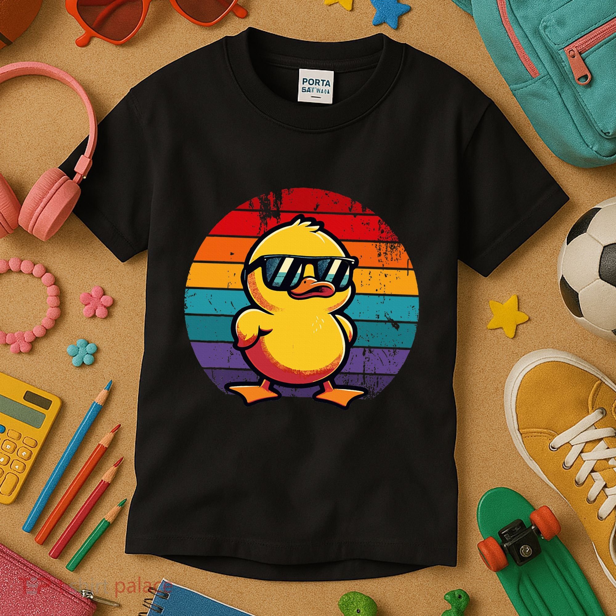 Cool Retro Yellow Duck In Sunglasses 70s 80s 90s Kids T-Shirt