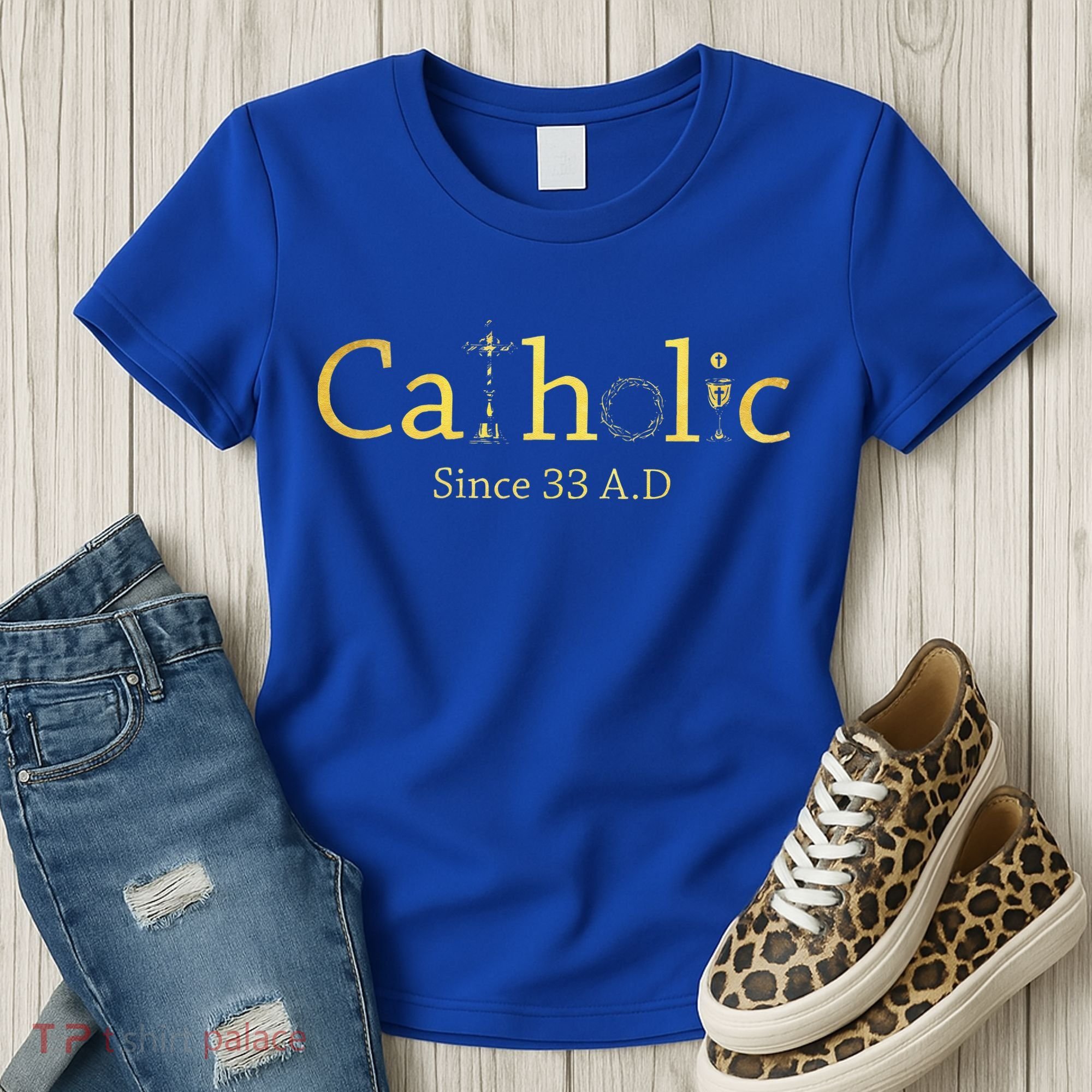 Catholic Since 33 AD Crucifix Jesus Eucharist Christianity Gift Women's T-Shirt