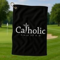 Catholic Since 33 AD Crucifix Jesus Eucharist Christianity Golf Towel thumb 1