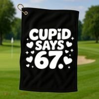 Cupid Says 67 Funny 6-7 Valentines Day Golf Towel thumb 1