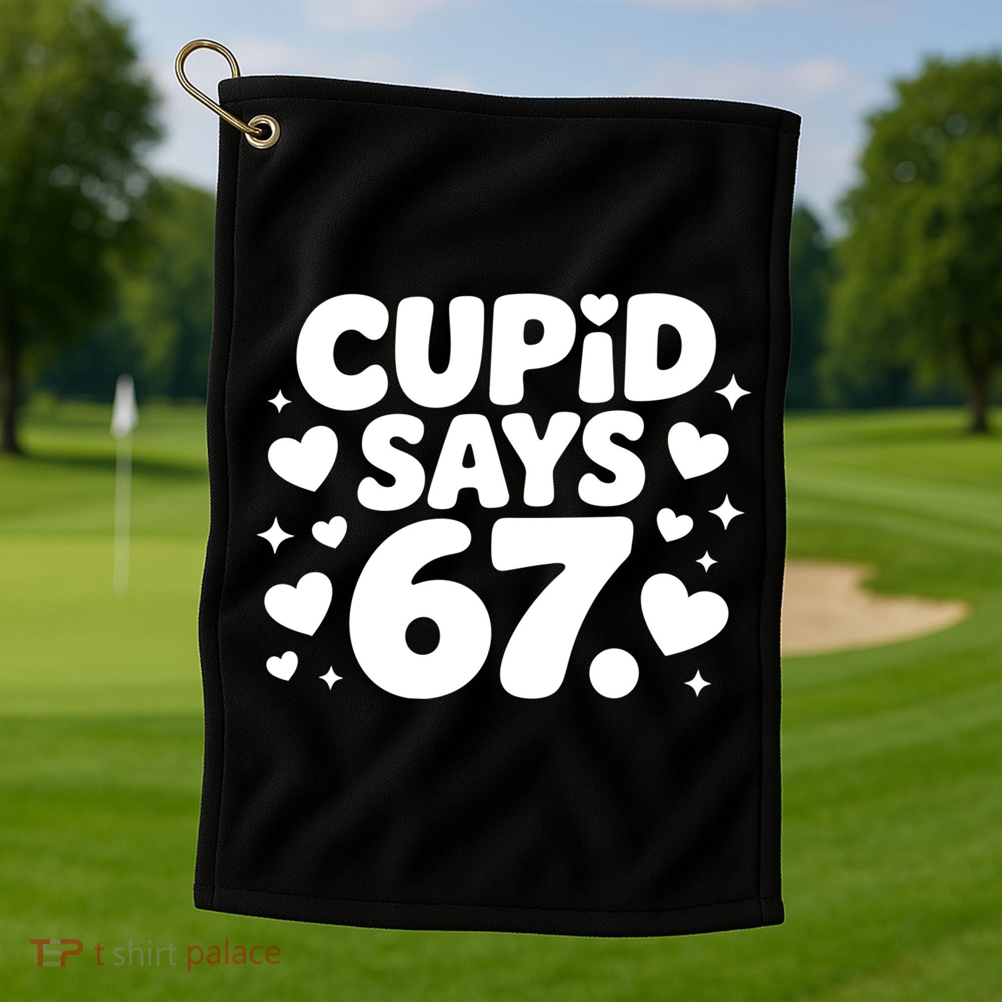 Cupid Says 67 Funny 6-7 Valentines Day Golf Towel