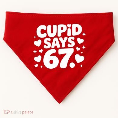 Cupid Says 67 Funny 6-7 Valentines Day USA-Made Doggie Bandana