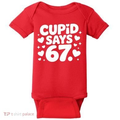 Cupid Says 67 Funny 6-7 Valentines Day Baby Bodysuit