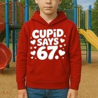 Cupid Says 67 Funny 6-7 Valentines Day Kids Hoodie thumb 2