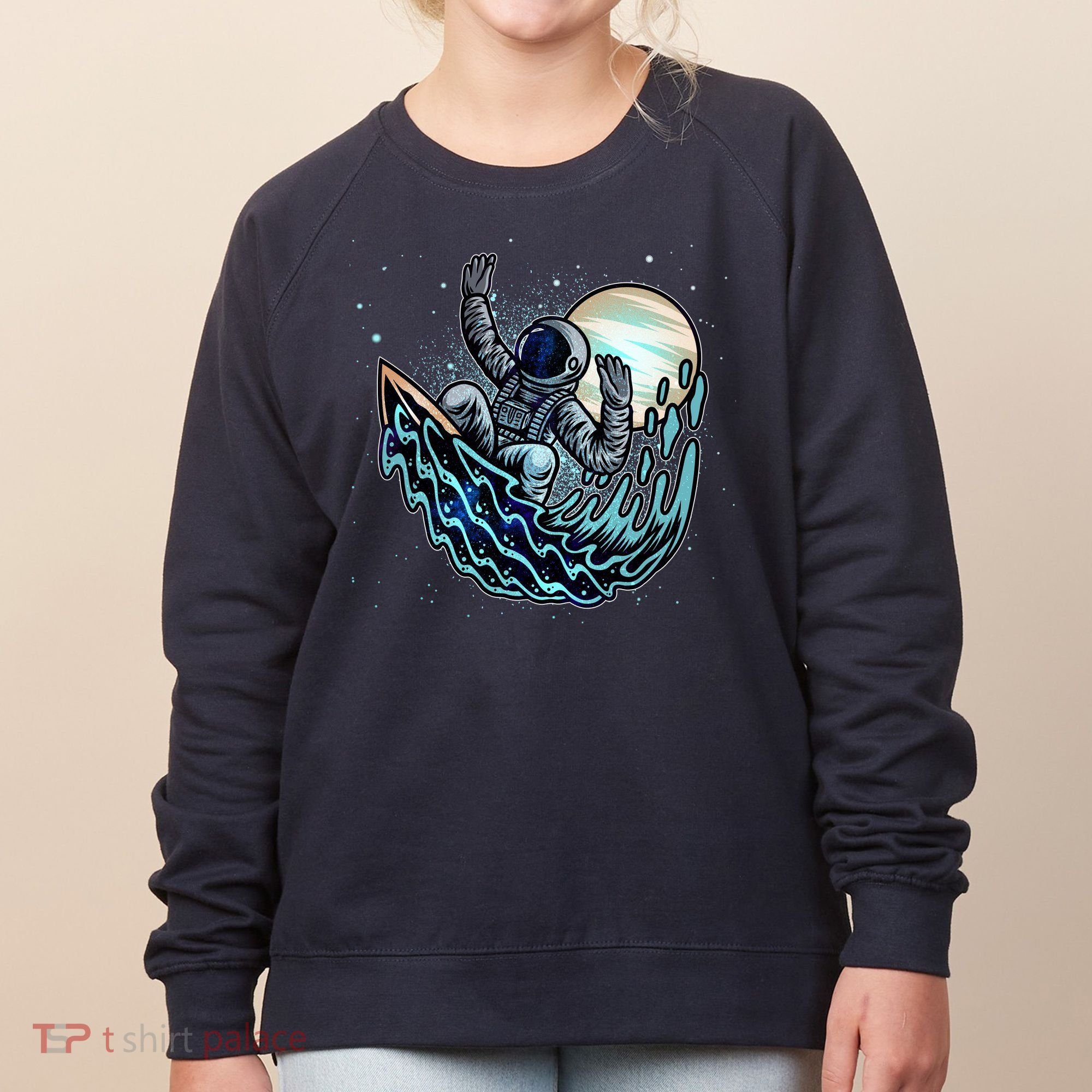 Cool Space Astronaut Surfing the Galaxy Women's Sweatshirt